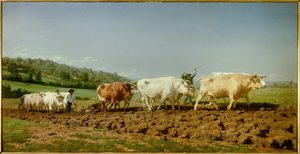 Nivernais-pløyingen, det synkende Maleri av Marie Rosalie Bonheur dit Rosa Bonheur (1822-1899) 1849 Søn. 1,3x2,6m Paris, Musee d