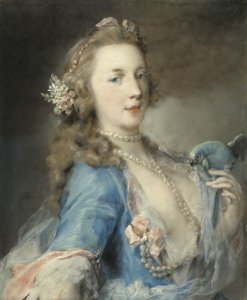 En ung dame med en papegøye, ca. 1730
