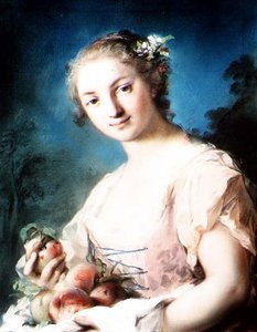 Sommer: en jente som holder fersken av Rosalba Giovanna Carriera