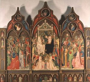 The Coronation of the Virgin (tempera på panel) av Rossello di Jacopo Franchi