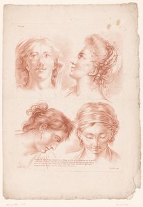 Fire kvinnehoder i forskjellige positurer Prinsipper for å tegne fra naturen, del tre (serietittel) IIIe Cahier de Principes du Design d
