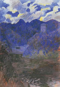 Vårens morgen i San Fruttuoso, av Rubaldo Merello (1872-1922), olje på lerret, 98x69 cm. Italia, 1900-tallet. av Rubaldo Merello