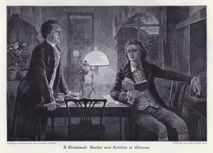 De tyske forfatterne Friedrich Schiller og Johann Wolfgang von Goethe i Weimar (gravering)