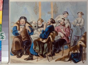 Te og sukker. Tedrikking i en taverna par Zhukovsky, Rudolf Kasimirovitsj (1814-1886), første kvartal av 1800-tallet. - Litografi, akvarell - Statens historiske museum, Moskva av Rudolf Kasimirovich Zhukovsky