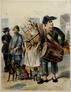 A Servant Takes The Dogs Out - Kunstverk av Rudolf Kasimirovich Zhukovsky (1814-1886), akvarell og blekk på papir av Rudolf Kasimirovich Zhukovsky