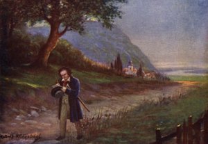 Beethoven på sin morgentur i Wien-forstaden Kahlenbergerdorf (farge litho)