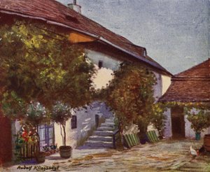 Hus i Heiligenstadt der Beethoven bodde (farge litho)