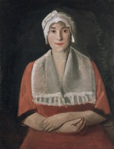Portrett av en dame i en hvit lue