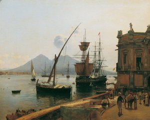 Havnen i Napoli med Vesuv av Rudolf von Alt