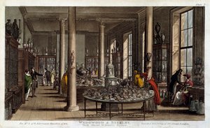 Interiørbilde av en Wedgwood-porselensbutikk i London Litografi av R. Ackermann
