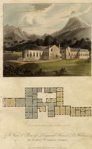 Utsikt og plan for Longwood House, St. Helena: Residensen til Napoleon Bonaparte, 1817