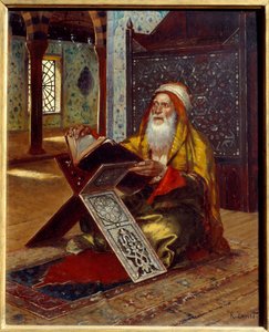 Skrivebordet En imam som leser Koranen. Maleri av Rudolph (eller Rudolphe) Ernst (1854-1932) Nantes fra 1800-tallet, Musee des Beaux Arts av Rudolphe Ernst