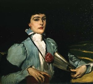 Portrett av kunstnerens kone med en vifte av Rupert Charles Wolston Bunny
