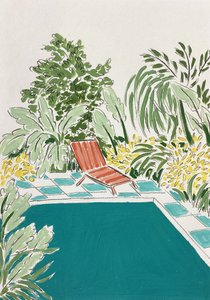 Avslappende hage ved bassenget