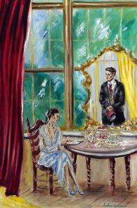Afternoon Tea, 2022 (olje på lerret) av Ruslana Levandovska