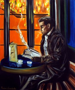 Gentleman på en kafé i Paris, 2025 (olje på lerret)