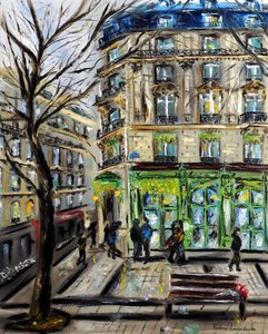 Laduree på Champs Elysées i Paris, 2022 (olje på lerret) av Ruslana Levandovska