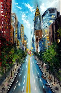 Manhattan Street New York, 2022 (olje på lerret) av Ruslana Levandovska