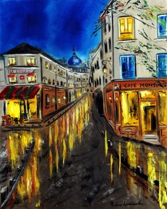 Natt på Montmartre i Paris, 2023 (olje på lerret) av Ruslana Levandovska