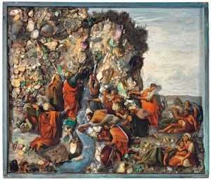 Et ikon som viser Moses som slår mot fjellet, tidlig på 1800-tallet av Russian School