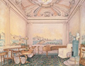 Interiør i resepsjonsrommet i en herregård, 1840-50-tallet (wc på papir) av Russian School