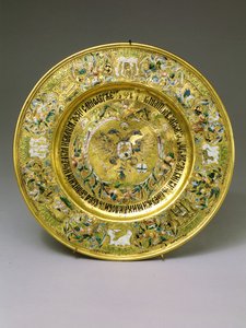 Tallerken eid av tsar Alexei Mikhailovich Romanov (1629-1676) ca. 1675 (gull og emalje) av Russian School