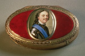 Snusboks med portrettminiatyr av Peter den store, 1727 (gull) av Russian School