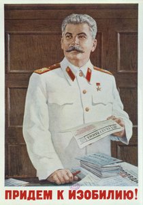 Sovjetisk plakat av Stalin som leser et telegram, 1949