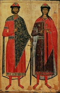 St. Boris og St. Gleb, russisk ikon, Moskva-skolen, 1300-tallet (tempera på panel) av Russian School