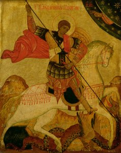 St. George dreper dragen (tempera på panel) av Russian School