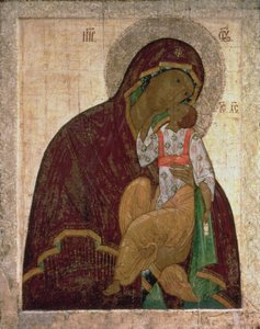 Yakhroma Madonna of Ydmykhet, russisk ikon, muligens School of Pskov (tempera på panel) av Russian School