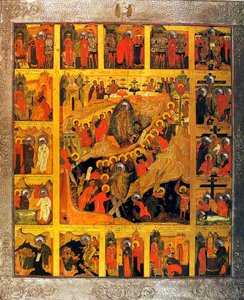 Nedstigningen til helvete med scenene fra Kristi lidenskap, 1500-tallet.