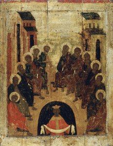 Den hellige ånds nedstigning på apostlene, c1410. av Russian icon.