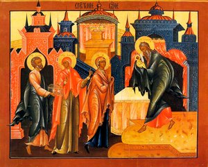 Presentasjonen av Jesus ved tempelet, tidlig på 1800-tallet. av Russian icon.