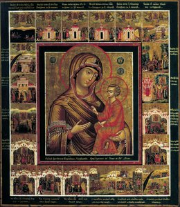 Jomfruen av Tikhvin med grensescener, første kvartal av 1800-tallet. av Russian icon.