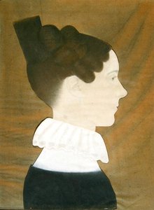 Portrett av Mary Davis Denny (pastell, kull og farget papir collage på blått vevd papir) av Ruth Henshaw Bascom