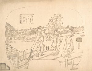 Proof Line-Block Print for Fan, 1800-tallet. av Sadahide Utagawa