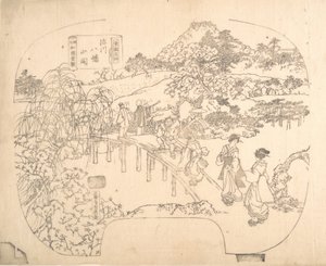 Proof Line-Block Print for Fan, 1800-tallet. av Sadahide Utagawa