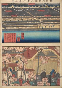 To utsikter: Waterfront ved Kaigan-cho, 3-chome og 4-chome, og inngangen til t..., 4. måned, 1860.