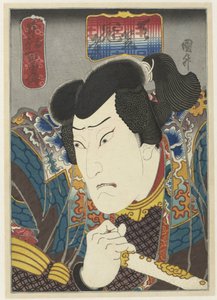 Ôkawa Hashizô I som Tenjiku Kanja Hundre historier om tapperhet i landet vårt (serietittel) Honchô hyakuyûden (serietittel på objekt) av Sadamasu (II) , Utagawa (attributed to)