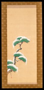 Hengende rulle som viser en snøkledd furu, fra A Triptych of the Three Seasons, japansk, tidlig på 1800-tallet av Sakai Hoitsu