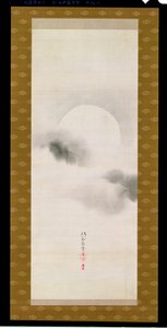 Hengende rulle som viser høstmånen, fra A Triptych of the Three Seasons, japansk, tidlig på 1800-tallet av Sakai Hoitsu
