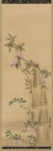 Rosa og hvite blomster og stråbelegg, Edo-perioden, 1761-1828. av Sakai Hoitsu