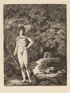 Apollo med bue og drage av Salomon Gessner