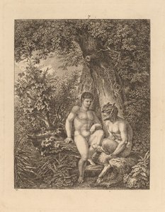 To Satyrer i en skog av Salomon Gessner