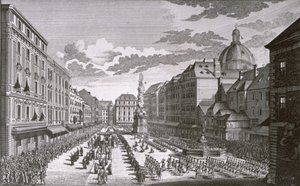 Utsikt over en prosesjon i Graben gravert av Georg-Daniel Heumann (1691-1759) av Salomon Kleiner