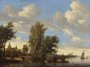 Elvelandskap med ferge, 1649.