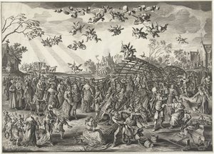 Ekteskapsfellen: Allegori om ekteskapet Bilde av huwelyx i form av en fuyk (tittel på objekt) av Salomon Savery (attributed to)