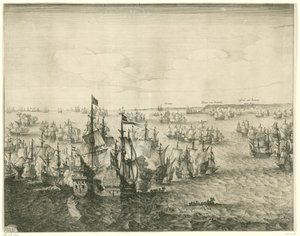 Sjøslaget ved Duins (venstre plate), 1639 av Salomon Savery