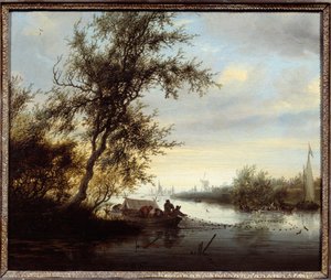 Sisters in a Boat-maleri av Solomon Van Ruisdael (Ruysdael) (1600-1670) (ec.flam.) Compiegne fra 1600-tallet, slottsmuseum av Salomon van Ruisdael or Ruysdael
